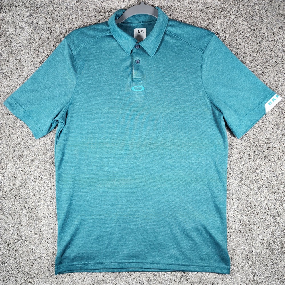 Oakley Polo Shirt Mens Small Teal Heathered Short Sleeve Logo Excellent MSRP $75